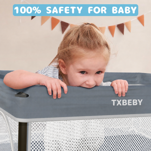 TXBEBY Foldable Baby Playpen with Mat, 50"×50" Collapsible Play Pen for Babies and Toddlers, Indoor & Outdoor Kids Safety Play Pen, Portable Play Yard, Foldable Baby Playpen with 50 Ocean Balls