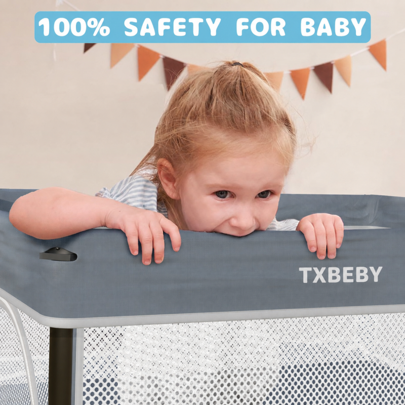 TXBEBY Foldable Baby Playpen with Mat, 50"×50" Collapsible Play Pen for Babies and Toddlers, Indoor & Outdoor Kids Safety Play Pen, Portable Play Yard, Foldable Baby Playpen with 50 Ocean Balls 