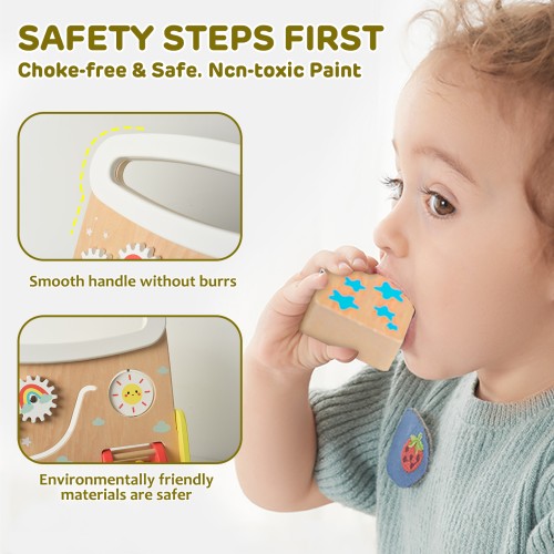 Wooden Baby Walker, Baby Walker Push Toy, Adjustable Speed Baby Walker with Wheels, Baby Push Walker Multiple Activities Center for Boys and Girls
