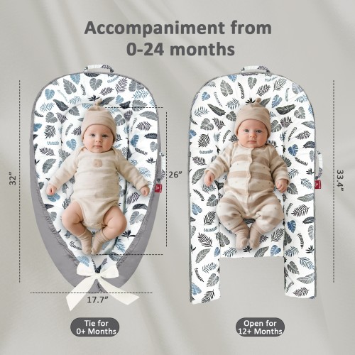 Baby Lounger - 100% Cotton Breathable Infant Lounger for Newborn, Portable Baby Nest for Home and Travel, Waterproof Lining, Newborn Babies Essentials Gifts