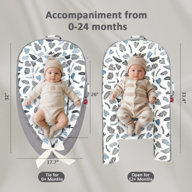 Baby Lounger - 100% Cotton Breathable Infant Lounger for Newborn, Portable Baby Nest for Home and Travel, Waterproof Lining, Newborn Babies Essentials Gifts 