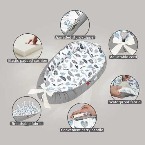 Baby Lounger - 100% Cotton Breathable Infant Lounger for Newborn, Portable Baby Nest for Home and Travel, Waterproof Lining, Newborn Babies Essentials Gifts