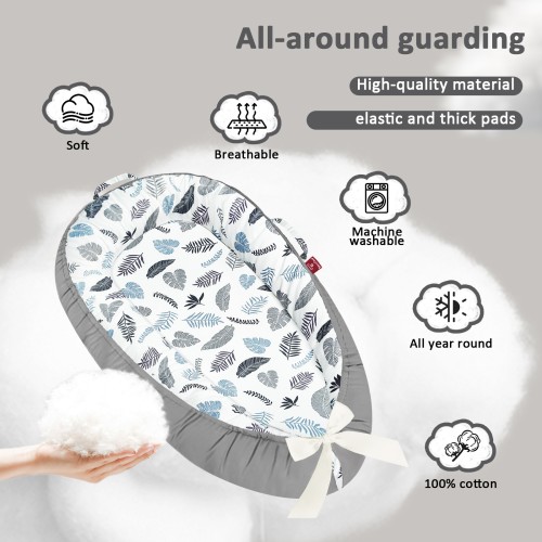 Baby Lounger - 100% Cotton Breathable Infant Lounger for Newborn, Portable Baby Nest for Home and Travel, Waterproof Lining, Newborn Babies Essentials Gifts