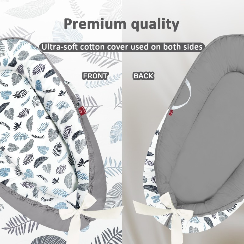 Baby Lounger - 100% Cotton Breathable Infant Lounger for Newborn, Portable Baby Nest for Home and Travel, Waterproof Lining, Newborn Babies Essentials Gifts 