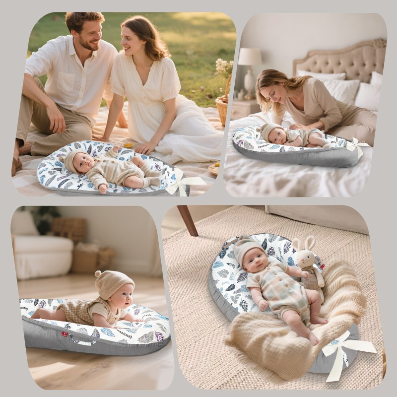 Baby Lounger - 100% Cotton Breathable Infant Lounger for Newborn, Portable Baby Nest for Home and Travel, Waterproof Lining, Newborn Babies Essentials Gifts 