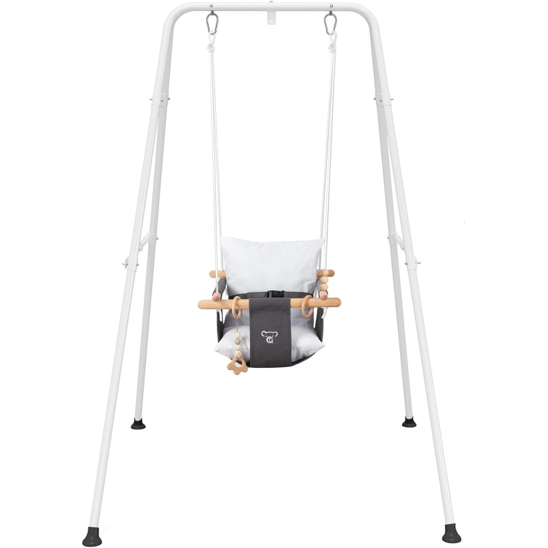 G TALECO GEAR Baby Swing with Stand, Swing Set for Infant, Outdoor Indoor Swing Set with Canvas Cushion Seat 