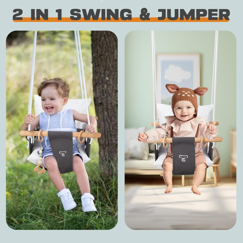 G TALECO GEAR Baby Swing with Stand, Swing Set for Infant, Outdoor Indoor Swing Set with Canvas Cushion Seat 