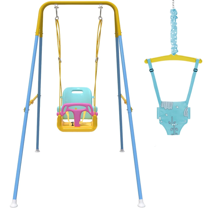 G TALECO GEAR 2 in 1 Baby Jumper&Portable Baby Swing for Infants to Toddler,Swing Sets for Outside and with 4 Sandbags,Yellow & Blue 