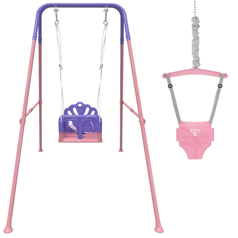 G TALECO GEAR 2 in 1 Baby Jumper&Portable Baby Swing for Infants to Toddler,Swing Sets for outside and with 4 Sandbags,Pink & Purple