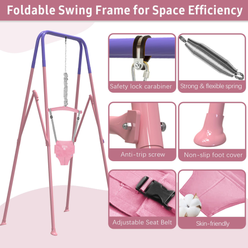 G TALECO GEAR 2 in 1 Baby Jumper&Portable Baby Swing for Infants to Toddler,Swing Sets for outside and with 4 Sandbags,Pink & Purple