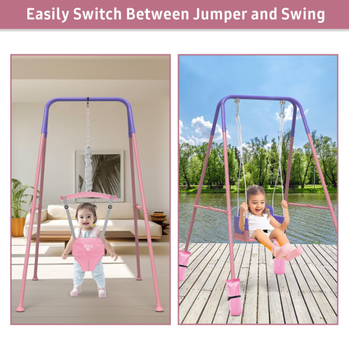 G TALECO GEAR 2 in 1 Baby Jumper&Portable Baby Swing for Infants to Toddler,Swing Sets for outside and with 4 Sandbags,Pink & Purple 