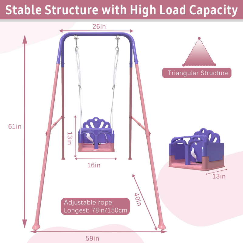 G TALECO GEAR Portable Baby Swing for Infants to Toddler,Swing Sets for Outside and with 4 Sandbags,Pink & Purple. 