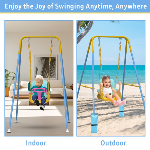 G TALECO GEAR Portable Baby Swing for Infants to Toddler,Swing Sets for Outside and with 4 Sandbags,Yellow & Blue 