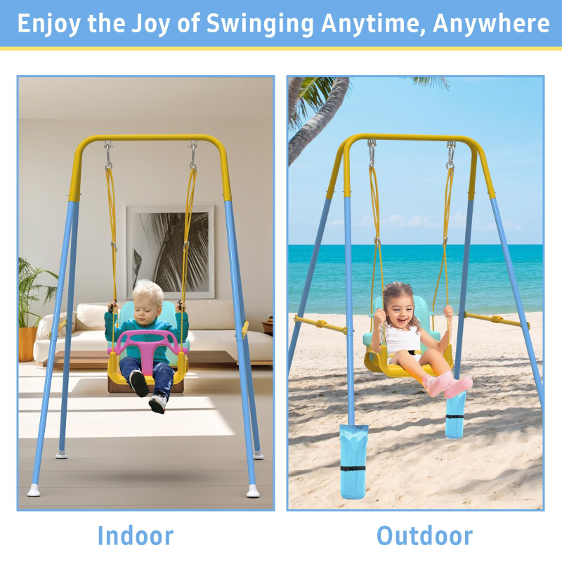 G TALECO GEAR 2 in 1 Baby Jumper&Portable Baby Swing for Infants to Toddler,Swing Sets for Outside and with 4 Sandbags,Yellow & Blue 