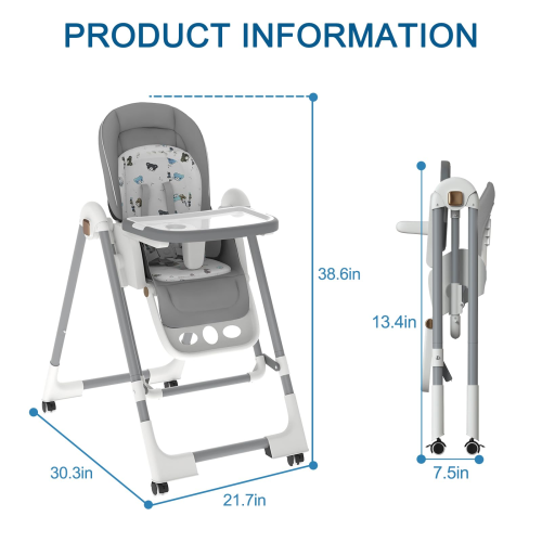 G TALECO GEAR High Chairs for Babies and Toddlers, 3-in-1 Baby High Chair Foldable with Locking Wheels, Removable Dining Trays, Gray 