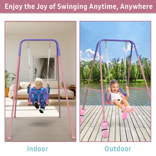 G TALECO GEAR Portable Baby Swing for Infants to Toddler,Swing Sets for Outside and with 4 Sandbags,Pink & Purple. 