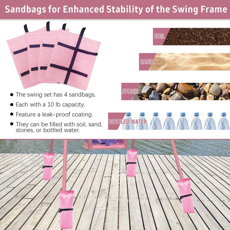 G TALECO GEAR Portable Baby Swing for Infants to Toddler,Swing Sets for Outside and with 4 Sandbags,Pink & Purple. 