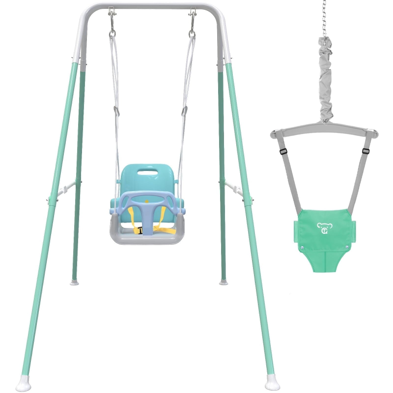 G TALECO GEAR 2 in 1 Baby Jumper&Portable Baby Swing for Infants to Toddler,Swing Sets for Outside and with 4 Sandbags,White & Green 