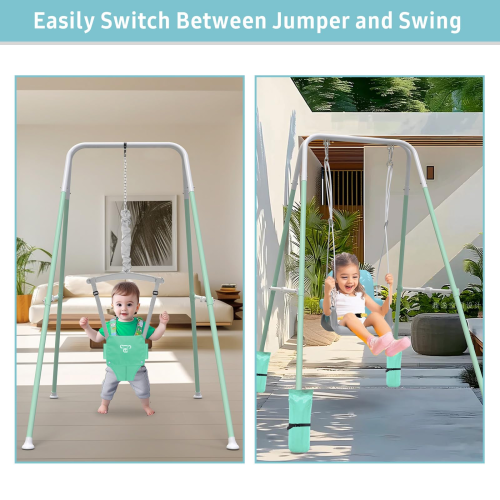 G TALECO GEAR 2 in 1 Baby Jumper&Portable Baby Swing for Infants to Toddler,Swing Sets for Outside and with 4 Sandbags,White & Green 