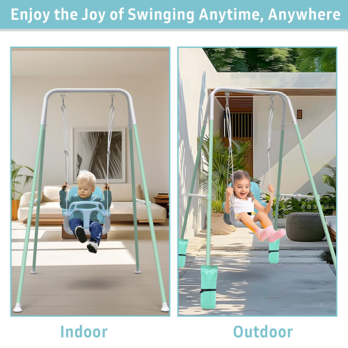 G TALECO GEAR Portable Baby Swing for Infants to Toddler,Swing Sets for Outside and with 4 Sandbags,White & Green 