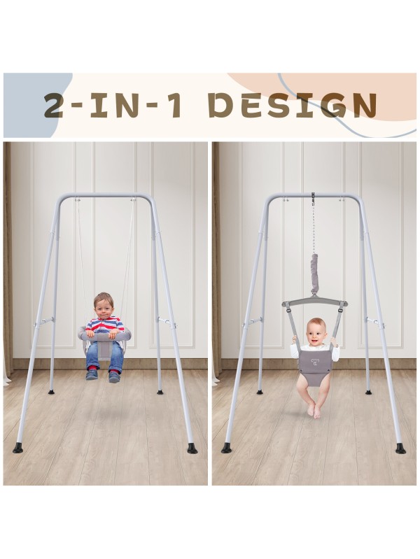 2 in 1 Baby Jumper with Swing, Baby Swing Indoor and Outdoor Use, Baby Jumpers and Bouncers, Toddler Swing with Foldable Stand