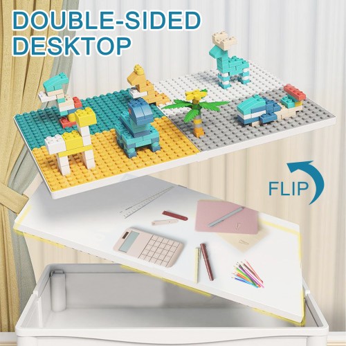 7 in 1 Multi Toddler Activity Table Set, Kids Play Table with Storage,Toddler Table and Chair Set Compatible with Large Blocks, Water Table, Sand Table and Learning Table for Ages 2 and Up