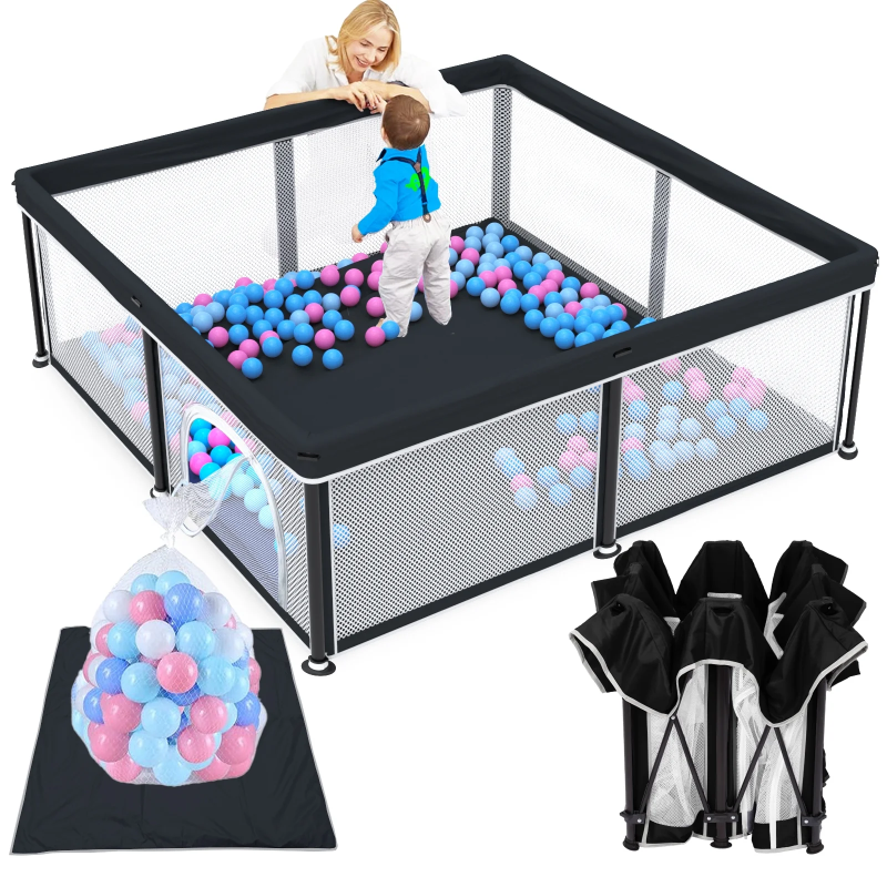 G TALECO GEAR Baby Playpen with Mat, Foldable Playpen for Babies and Toddlers, Portable Travel Play Yard, Black 